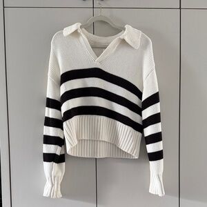 Pistola Black and White Striped V-Neck Sweater